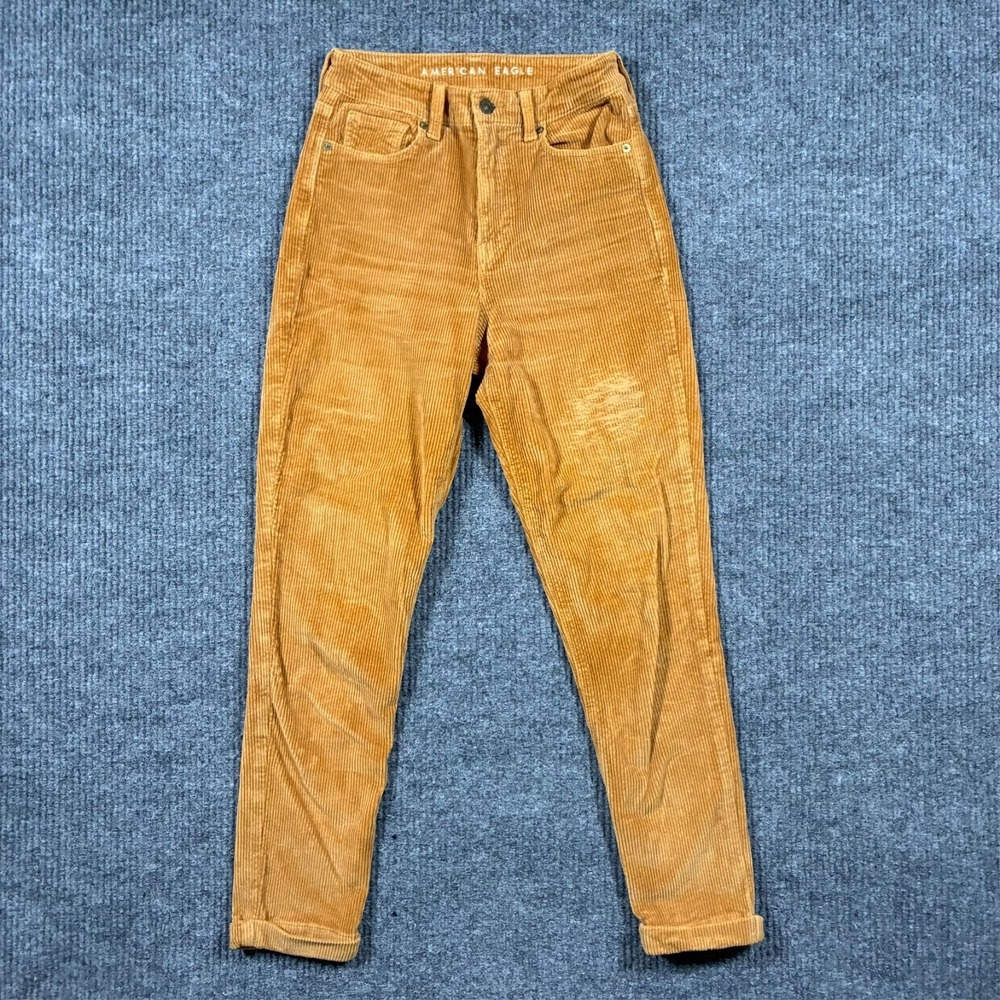 American Eagle Womens Corduroy Jeans 00 Brown Mid Rise Cuffed Super Stretch